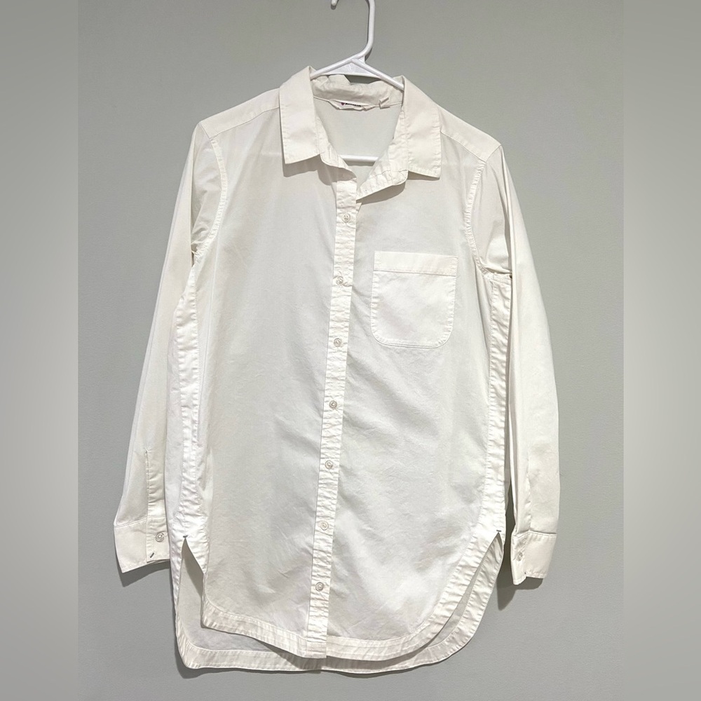 Athleta Womens White Button Down Side Slit Long Sleeve Shirt Size Small